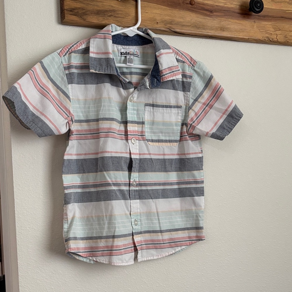 Kids Headquarters Striped Button Down Shirt - Gray, Blue, Pink